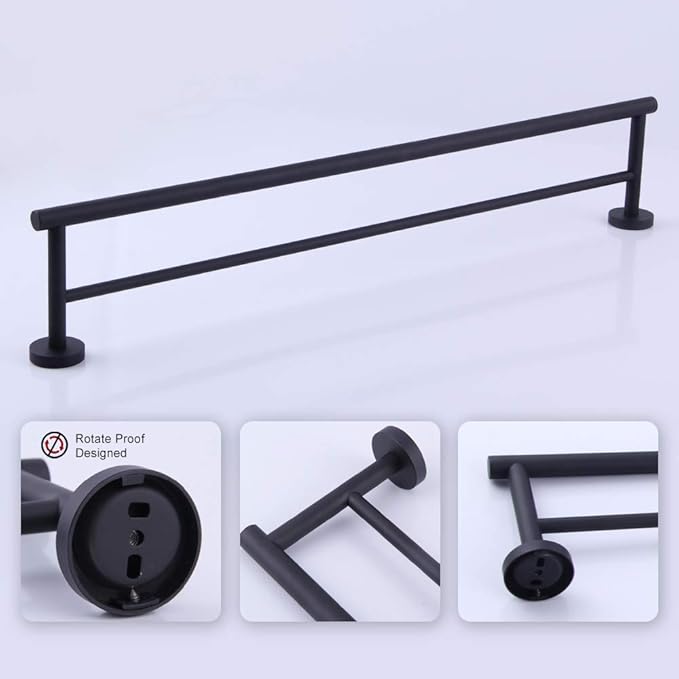 GERZWY 36-Inch Bathroom Double Towel Bar SUS 304 Stainless Steel Bath Towel Bar Matte Black Modern Style Wall Mount AG1102C92-BK