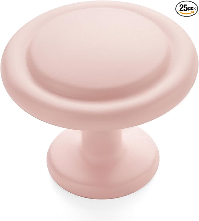 Ravinte 25 Pack 1-1/4 Inch Kitchen Cabinet Knobs Pink Frosted Zinc Pulls Door Handles for Dresser Drawers