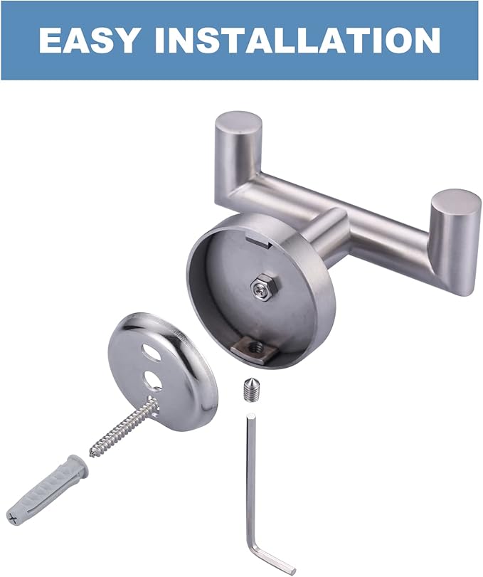 ALEASHA Shower Towel Hook Brushed Nickel, Stainless Steel Towel Hanger, Heavy Duty Double Towel Hook, Towel Holder for Bathroom, Wall Mount Robe Hook