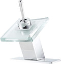Bathroom Sink Faucet Waterfall Glass Spout Single Handle Chrome Bathroom Faucet One Hole Modern Lavatory Vanity Basin Sink Mixer Tap with Hole Cover Plate Deck Mount