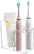 Clear Acrylic Toothbrush Holder, 5 Slots Bathroom Organizer, Countertop Storage Stand with Toothpaste Compartment