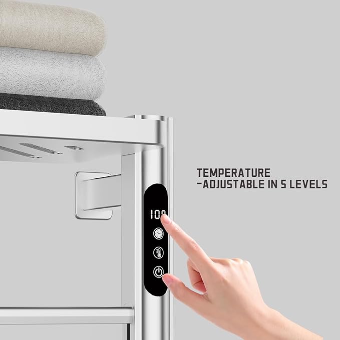 Electric Heated Towel Rack, Wall Mounted Glass Towel Warmer for Bathroom, Fast Heating Grey Towel Dryer, Energy Saving Home Spa Heater with Overheat Protection 130W (Silvery)