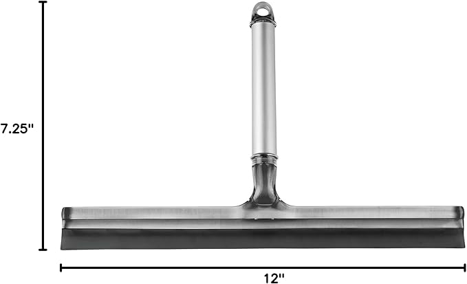 InterDesign Metro Rustproof Aluminum Bathroom Shower Door, Window and Mirror Squeegee with Suction Storage Hook - Smoke/Silver
