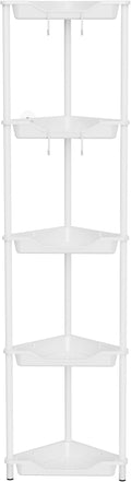 Orimade Rustproof 5 Tier Floor Standing Corner Shower Caddy Organizer, Plastic Metal Splicing Floor Corner Shelf Rack Stands for Bathroom, White