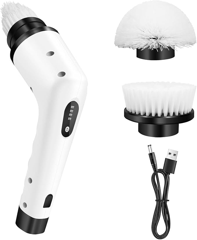 Electric Spin Scrubber, Electric Bathroom Scrubber with 3 Replaceable Brush Heads, 3 Adjustable Speeds Electric Cleaning Brush, Power Spin Scrubber Kit for Shower, Floor, Tile, White