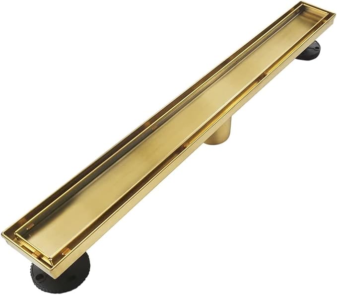 Neodrain 28-Inch Gold Linear Shower Drain, 2-in-1 Flat & Tile Insert Cover, Stainless Steel Linear Drain, Brushed Brass Rectangle Shower Floor Drain with Hair Strainer, Watermark&CUPC Certified