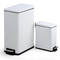 Garvee 12 Gal and 2.6 Gal Stainless Steel Trash Can Combo Set, Slim Garbage Can for Kitchen and Bathroom, Metal Trash Bin with Removable Inner Bucket & Step On Foot Pedal, White