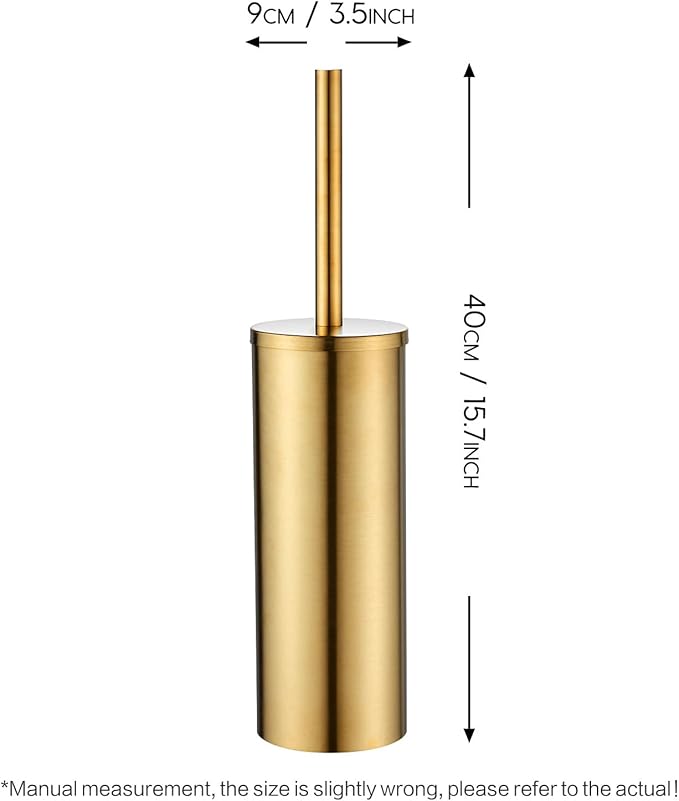 Toilet Bowl Brush Stainless Steel Gold Toilet Brush and HolderSet，Silicone + Bristle Dual-Head Toilet Brush Holder (Gold)