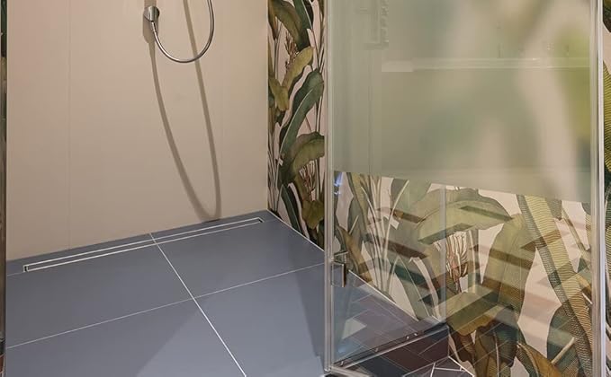 28 inch Linear Shower Drain with Removable Square Hole Panel by Using Brushed 304 Stainless Steel Process, Linear Drain Equipped with Adjustable Feet and Hair Strainer