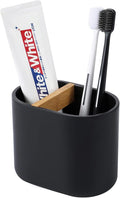 rejomiik Thick Resin Toothbrush Holders Bamboo Tooth Brushing Holder for Bathroom Countertop, Tooth Brush Storage Organizer Stand for Holds Toiletries and Beauty Accessories, Toothpaste, Razor, Black