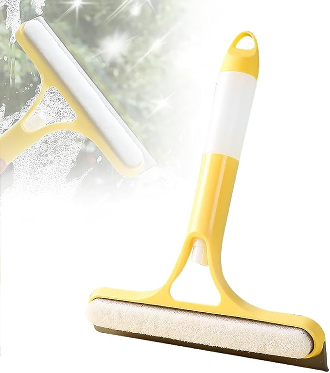 3 in 1 Window Cleaning Scraper, 2025 Upgraded Window Squeegee with Spray, Squeegee for Shower Glass, Glass Scraper All Purpose Window Cleaner Tool for Car, Home, Kitchen,Bathrooms Window (Yellow)