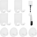 Razor Holder for Shower + Adhesive Wall Hooks, Premium 304 Stainless Steel Shower Razor Holder with Heavy Duty Waterproof Sticky Hooks for Hanging Towels, Coat, hat (4+4 Pack) - White