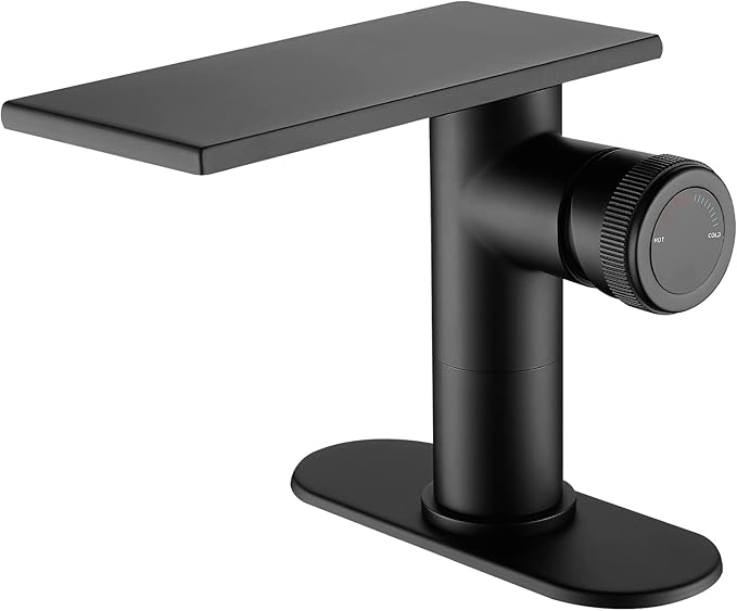 becola Modern Bathroom Sink Faucet，Black Bathroom Faucet，Waterfall Faucet for Bathroom Sink，Single Hole Cold and Hot Vanity Faucet，Single Handle Vessel Sink Faucet with Adjust Knobs and Deck Plate
