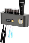 Upgrade Toothbrush Sterilizer,Toothbrush Holder for Bathroom,Tooth Brush Cleaning Tool with Toothpaste Dispenser Wall Mounted Type-C Charging with 2 Cups (Grey)