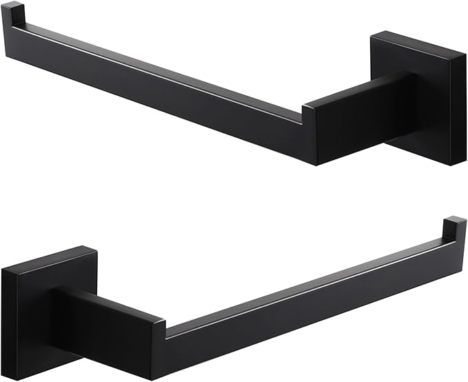LANC Bathroom Hand Towel Holder 10 Inche Matte Black Hand Towel Bar 2 Pack Left and Right Side Square Towel Ring for Kitchen Toilet Wall Mount Stainless Steel Modern Towel Rack,A8806MB-LRP2