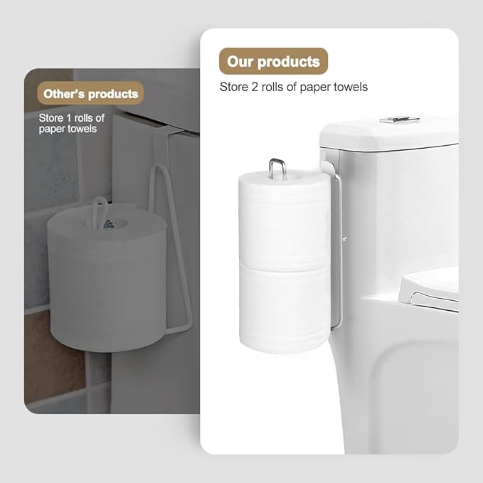 Bathroom Toilet Paper Roll Holder for 2 Roll Tissue, Brushed Nickel,Over The Tank Toilet Paper Holder,Self Adhesive Wall Mount,Stainless Steel Toilet Paper Holder Storage 2pcs