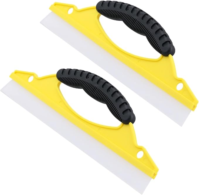 2pcs Soft Rubber Bow-Shaped Squeegee for Car and Home Window Cleaning, Yellow Small Shower Glass Door Squeegee for Bathroom and Vehicle Use
