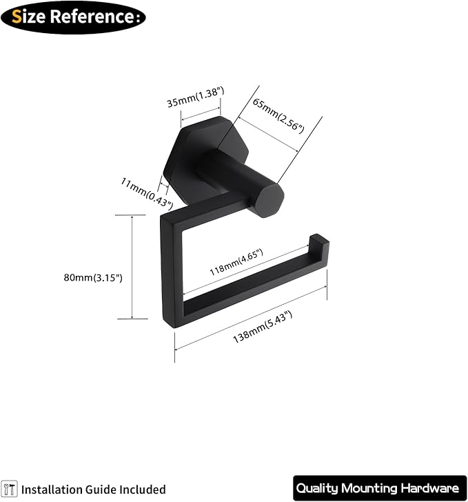 GERZWY Bathroom Toilet Paper Holder Stainless Steel Paper Towel Dispenser Tissue Roll Hanger Wall Mounted, Matte Black