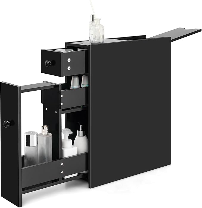 Tangkula Slim Bathroom Cabinet, Free-Standing Storage Cabinet with Slide Out Drawers, Narrow Floor Home Organizer Next to Toilet, Bathroom Toilet Paper Holder, 19 x 6.5 x 23 Inch (Black)