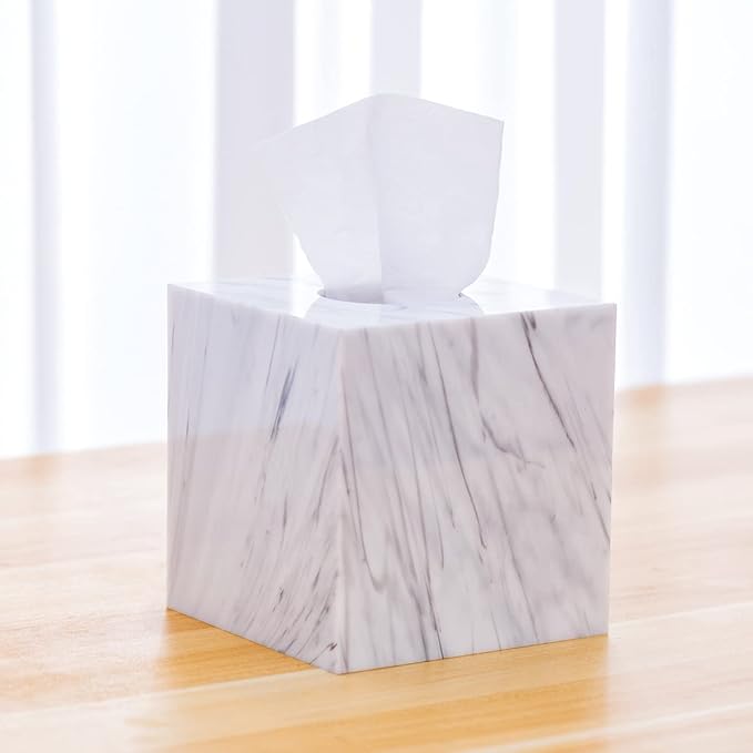 Tissue Box Cover Holder Square Marble Tissue Box Holder Bathroom Vanity Nightstand Bedroom Livingroom Decorative Decor Toilet Organizer Tissues (Marble, Square)