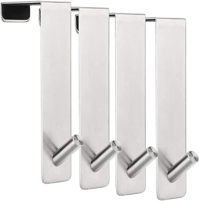 ARTOYS Over The Door Hooks (4 Pack) - Fits 1-3/8" Thin Doors - 304 Stainless Steel - 50Lbs Capacity - Tool-Free or Screw-in Mount