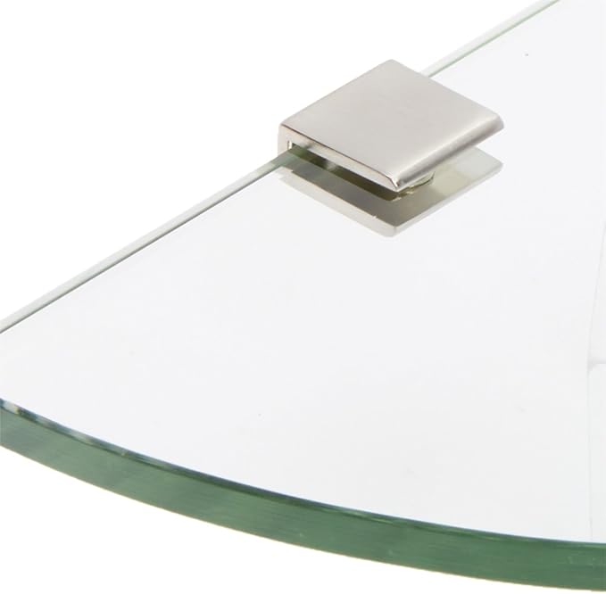 Spancraft Glass SQ6QR-BR Quarter Round Glass Shower Shelf with Square Clamp, Brushed Nickel Bracket, 6"