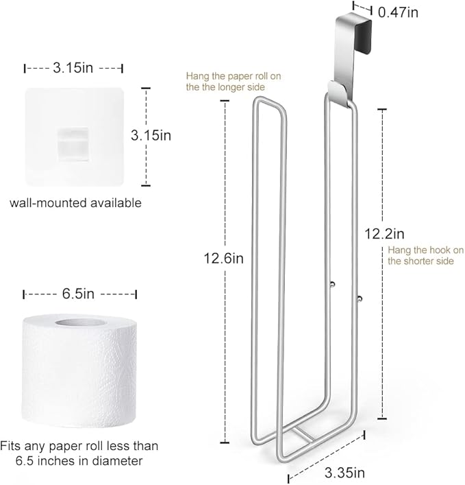 Bathroom Toilet Paper Roll Holder for 3 Roll Tissue, Brushed Nickel,Over The Tank Toilet Paper Holder,Self Adhesive Toilet Paper Holder Storage Wall Mount,Stainless Steel Toliet Paper Holder（1 Pcs）
