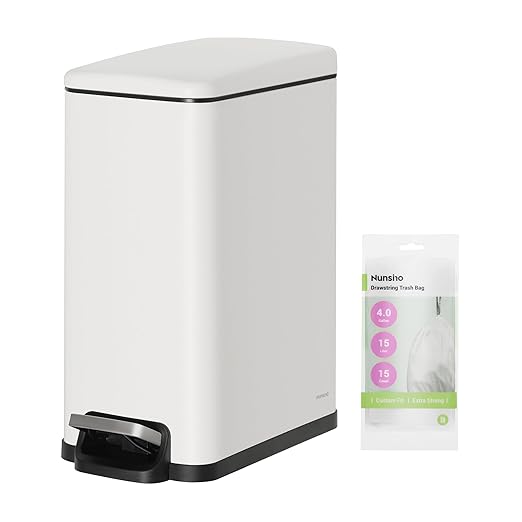 Small Bathroom Trash Can with 15 Garbage Bags,2.6 Gallon Stainless Steel Garbage Can with Lid Soft Close,Small Trash Bin for Bathroom,Kitchen,Home Office,White