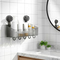Fliwos No-Drill Bathroom Suction Storage Box, No-Drill Bathroom Shelf, Shower Caddy with Suction Cups, Wall Mount Organizer, Removable Hanging Storage Basket for Home (Grey, Large)