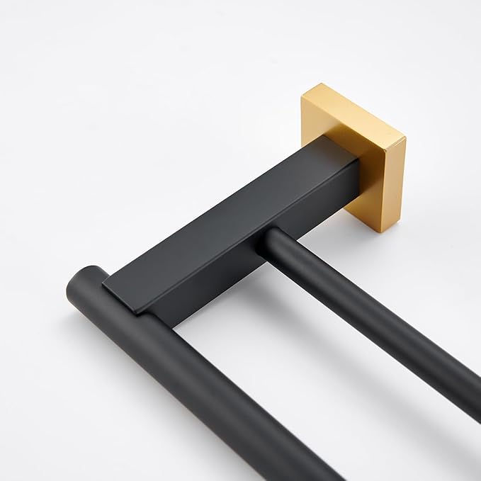 Miyili Double Bath Towel Bar 24-Inch SUS 304 Stainless Steel Towel Holder Rack for Bathroom Black & Gold, A02BG60B