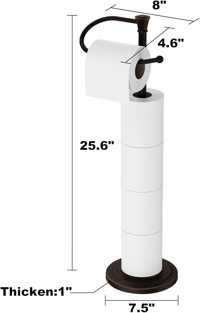 Toilet Paper Holder Free Standing, 25” H Stainless Steel Oil Rubbed Bronze Toilet Paper Stand, Weighted Base Floor Tissue Roll Holder for Bathroom,Toilet Roll Stand