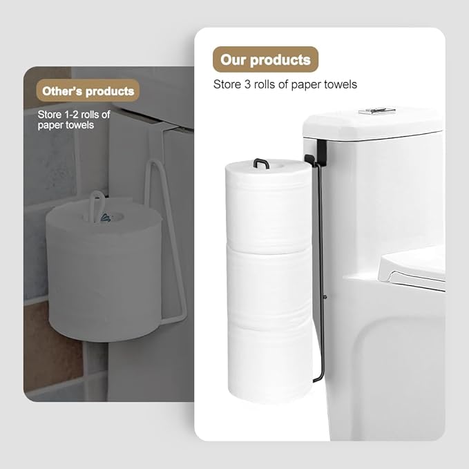 Toilet Paper Holder with Storagefor 3 Roll Tissue Wall Mounted Over The Tank Toilet Paper Holder Organizer Self Adhesive Toilet Paper Storage Stainless Steel Toliet Paper Holder（Black 1 Pcs）
