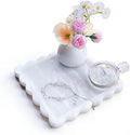 Luxurious White Marble Decorative Tray with Scalloped Edge, Elegant Serving and Vanity Organizer for Bathroom, Kitchen, Bar Display 7.8" L*7.8" W*0.7" H
