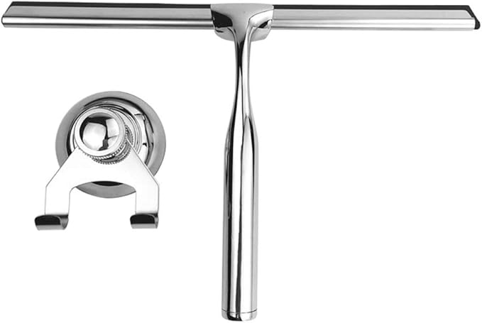 Shower Squeegees Stainless Steel Window Glass Wiper Cleaner Squeegee for Shower Door Bathroom Kitchen Car Mirror - with Suction Cup Hook Holder