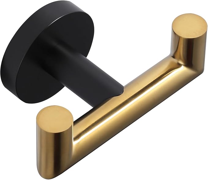 ALEASHA Shower Towel Hook Black Gold, Stainless Steel Towel Hanger, Heavy Duty Double Towel Hook, Towel Holder for Bathroom, Wall Mount Robe Hook