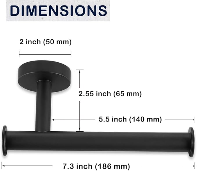 Matte Black Toilet Paper Holder, SUS304 Stainless Steel Tissue Rolls Holder Wall Mounted for Bathroom Holding Large Toilet Rolls