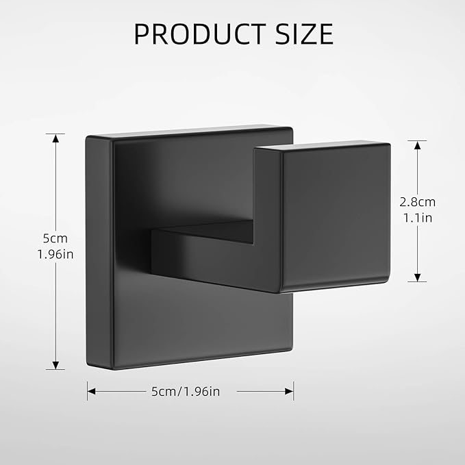 Towel Hooks for Bathroom 4 Packs Matte Black Bathroom Coat Hook Robe Towel Hooks Heavy Duty Door Hangers SUS304 Stainless Steel Wall Mounted