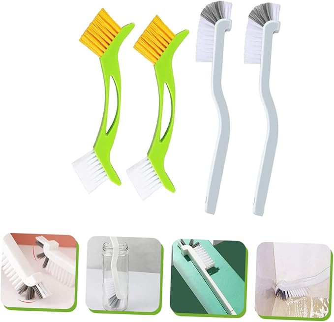 Wakauto 4pcs Sink Scrub Brushes with Curved Handles for Deep Cleaning Bottles Tile Lines Corners and Grout Hard to Reach Crevice Cleaning for Kitchen Surfaces and Sinks