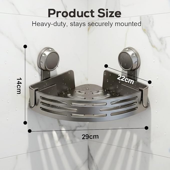Triangle Suction Cup Corner Shelves No Drilling Bathroom Storage Rack, 2026 New Corner Shower Shelf Suction Cup Shower Caddy Corners Organizer Storage Rack Adhesive with Towel Bar (Black Bouble-layer)