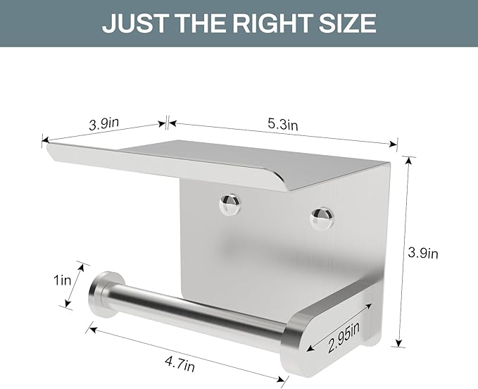 SetSail Toilet Paper Holder with Shelf Adhesive or Screw-in Bathroom Toilet Paper Roll Holders Wall Mount Heavy-Duty Brushed Nickel Tissue Holder for Bathroom Hardware Accessories