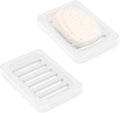 Topsky 2Pcs Soap Dish Holder, Non-Slip Bathroom Accessories Silicone Soap Case Saver, Sink Deck Bathtub Shower Dish Soap Drainer, Silicone Holder for Soap, Sponges, Scrubber (White-2pcs)