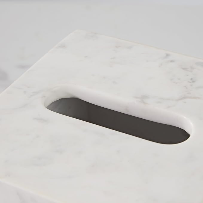 White Marble Tissue Holder, Removable Square Tissue Box with Acrylic Board Bottom, Natural Marble Napkin Box, Premium Tissue Holder Cover for Bathroom, Living Room, Bedroom, Office, Toilet