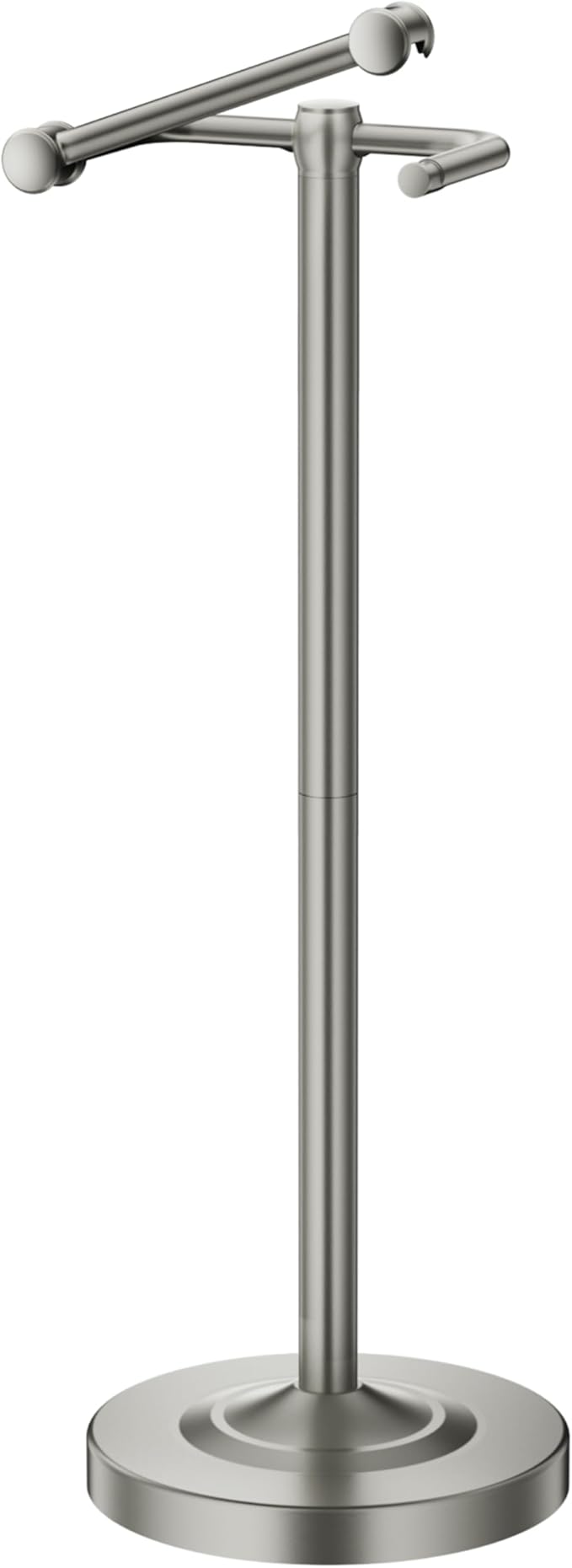 Freestanding Toilet Paper Holder, Double Post Pivoting 22" Height Toilet Roll Holder Floorstanding Base Weighted, Stainless Steel Toilet Paper Holder Stand (Satin Nickel)