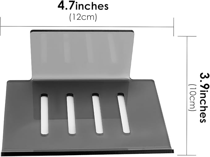 Self Adhesive Soap Dish Wall Mounted, 4 Slot Acrylic Soap Saver, Sponge Soap Holder for Shower Wall, Bathroom, Kitchen (Gray Clear)