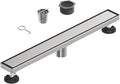 24-Inch Linear Shower Floor Drain, Stainless Steel Bathroom Floor Drains, Rectangular Shower Trench Floor Drain, Hair Strainer, Brushed Nickel