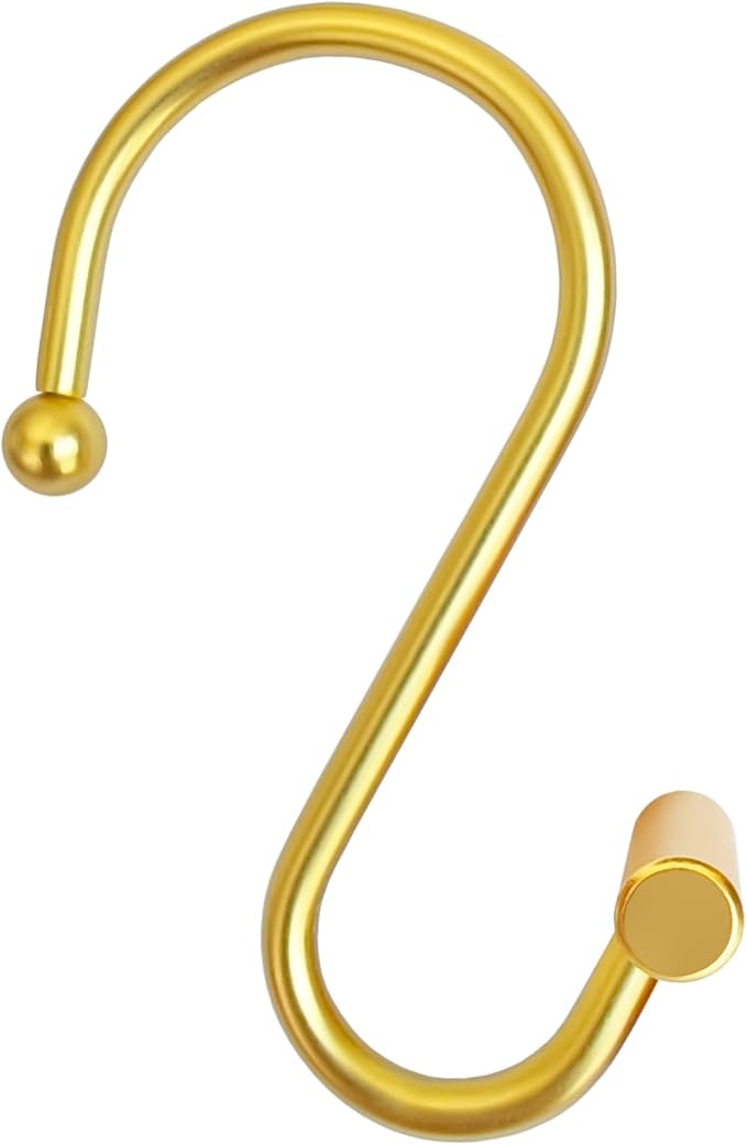 CHICTIE Gold Shower Curtain Hooks Rings, Decorative Shower Curtain Rings for Bathroom Shower Rod, Set of 12 Premium Rust-Resistant Metal Shower Hooks Hangers T Shaped Design