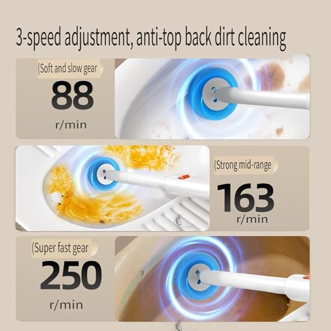 Electric Toilet Brush with Disposable Heads, Wall-Mounted Power Scrubber, 3-Speed Motor, 250 RPM Deep Clean Technology (Orange and White)