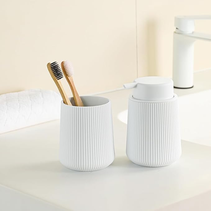 White Striped Toothbrush Holder for Electric Toothbrushes Bathroom Organizer for Toothpaste Kids & Adults
