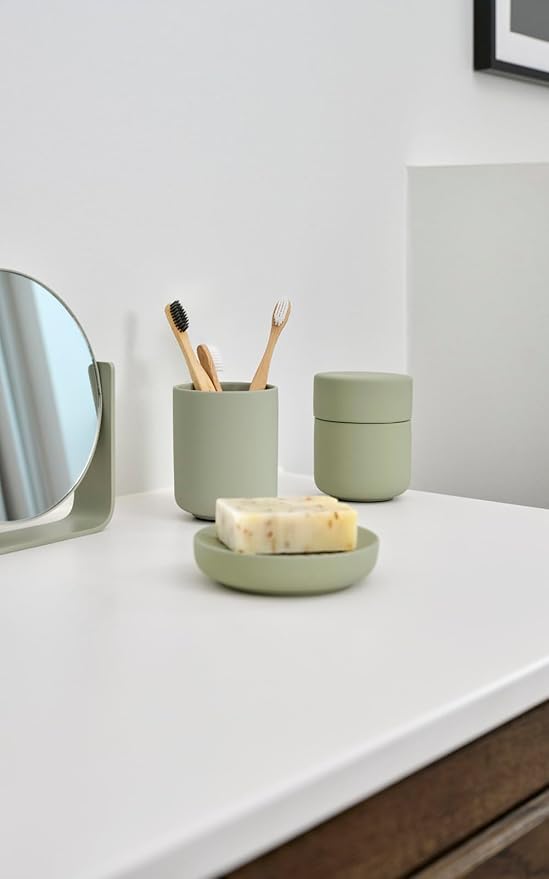 ZONE DENMARK Nova One Toothbrush Mug | Sleek and Modern Bathroom Accessory | Revitalize Your Daily Routine with Scandinavian Elegance and Practicality Unite in This Soft Touch Coating (Eucalyptus)