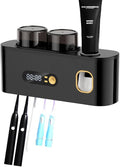 Upgrade Toothbrush Sterilizer,Toothbrush Holder for Bathroom,Tooth Brush Cleaning Tool with Toothpaste Dispenser Wall Mounted Type-C Charging with 2 Cups (Black)
